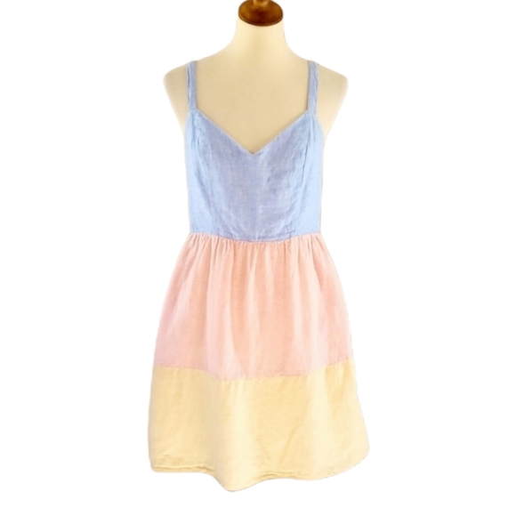 CYNTHIA ROWLEY Pastel Color Blocked Linen Dress M - Picture 2 of 6